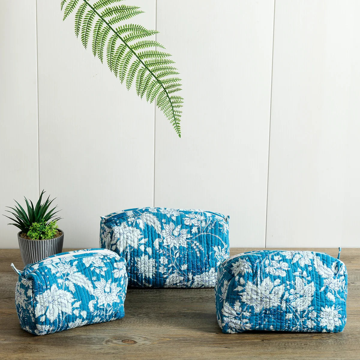 Turquoise Floral Cotton Bohemian Travel Kit Cosmetic Bag