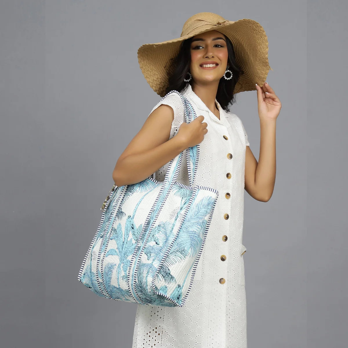 Turquoise Palm Tree Grocery Handbag