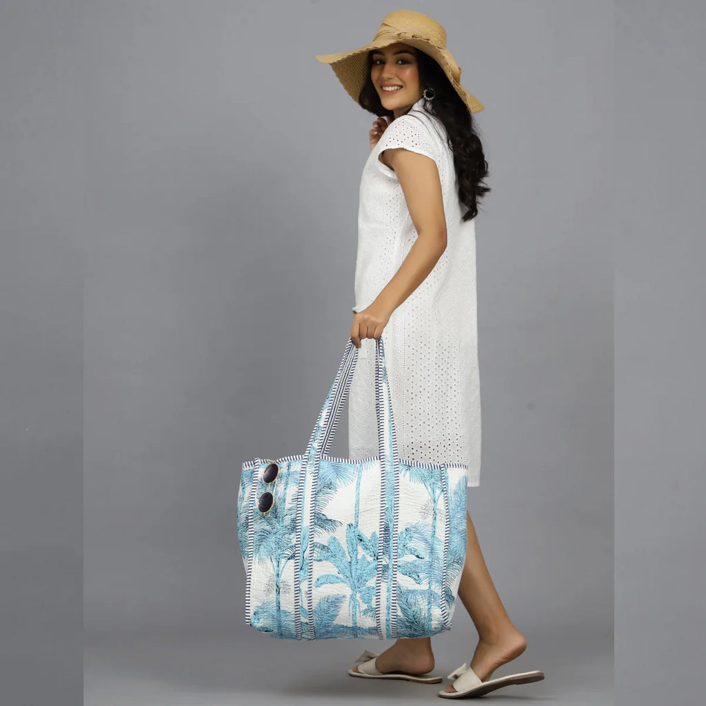 Turquoise Palm Tree Grocery Handbag