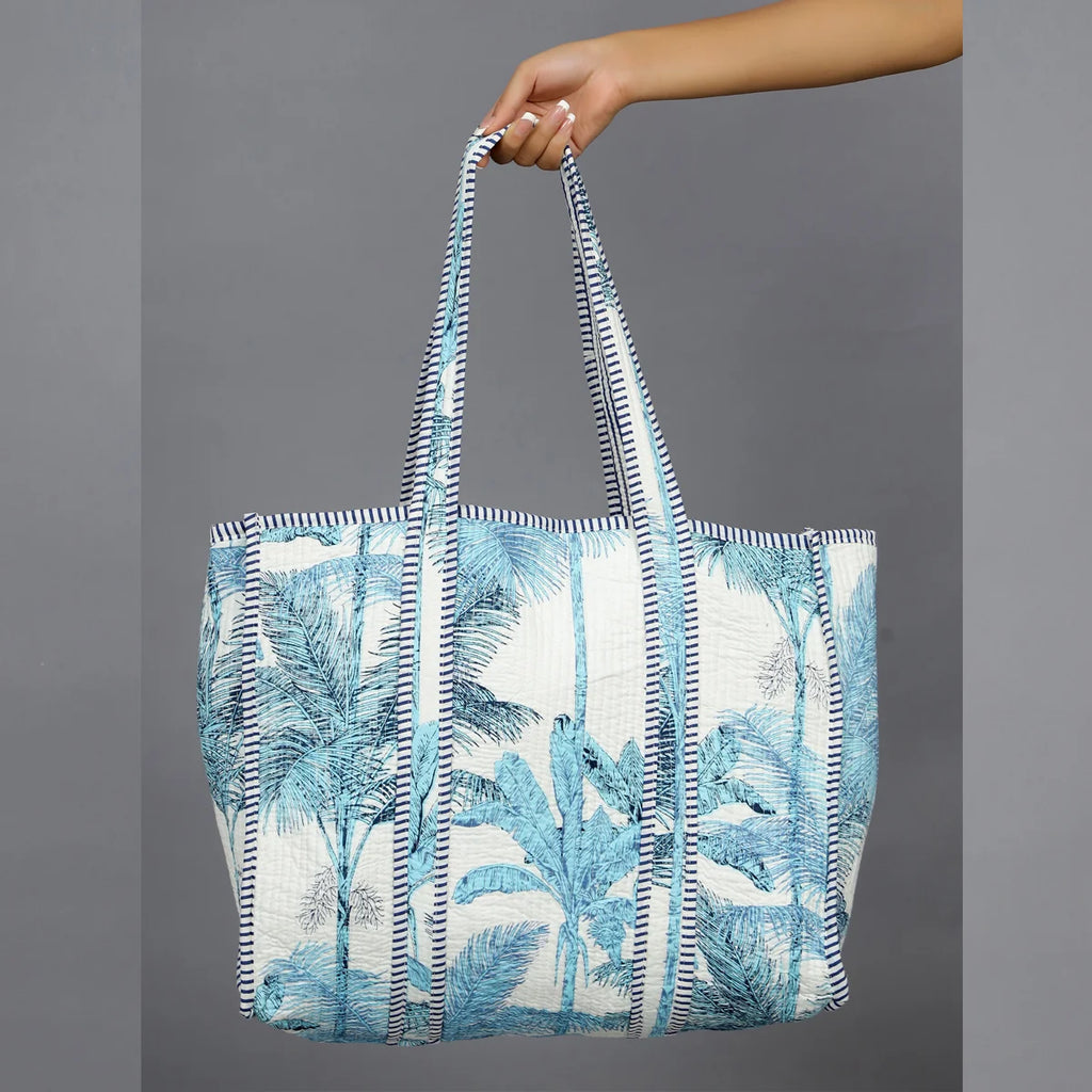Turquoise Palm Tree Grocery Handbag