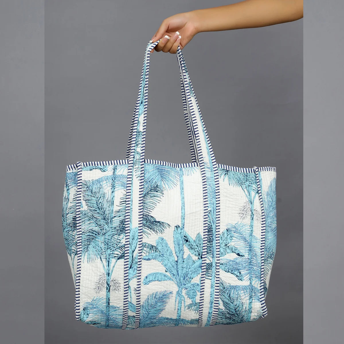 Turquoise Palm Tree Grocery Handbag