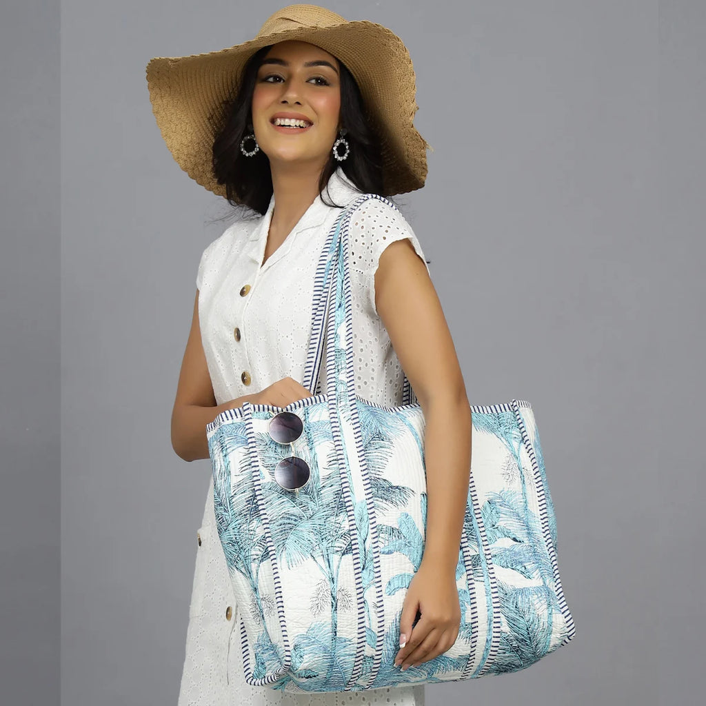 Turquoise Palm Tree Grocery Handbag