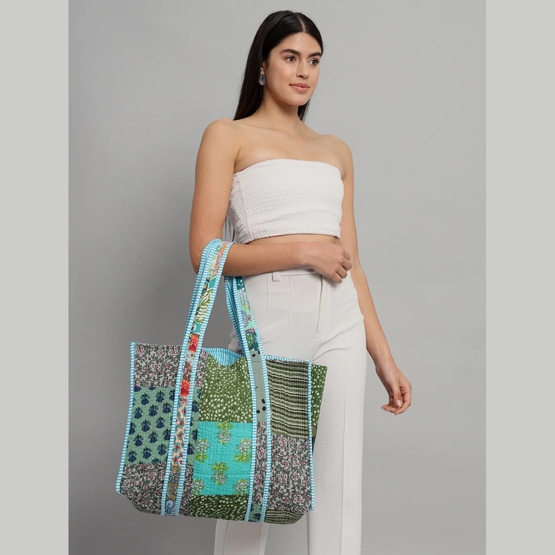 Turquoise Patchwork Handbag Pure Cotton Quilted Bag