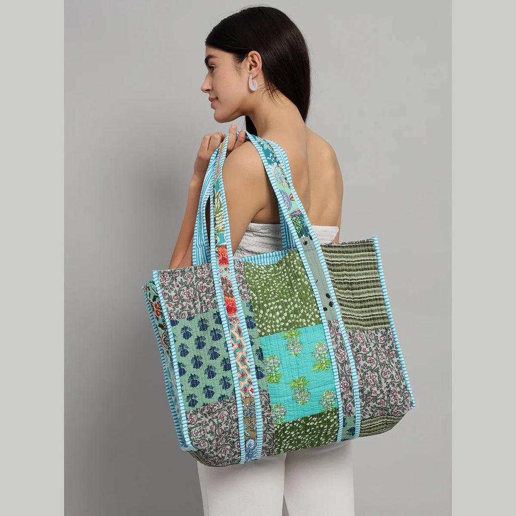 Turquoise Patchwork Handbag Pure Cotton Quilted Bag
