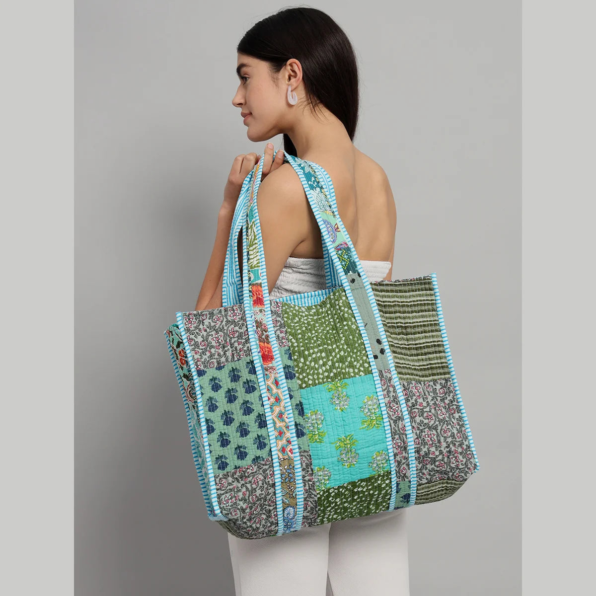 Turquoise Patchwork Handbag Pure Cotton Quilted Bag