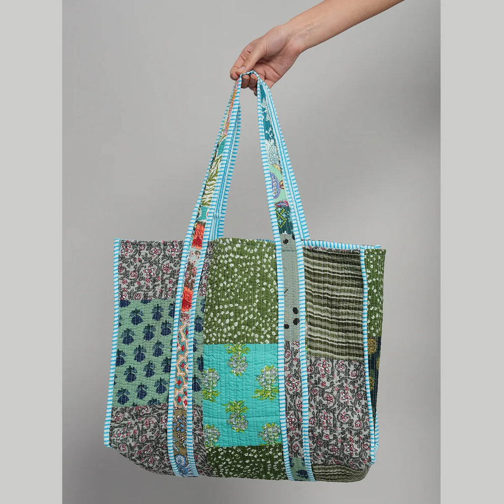 Turquoise Patchwork Handbag Pure Cotton Quilted Bag