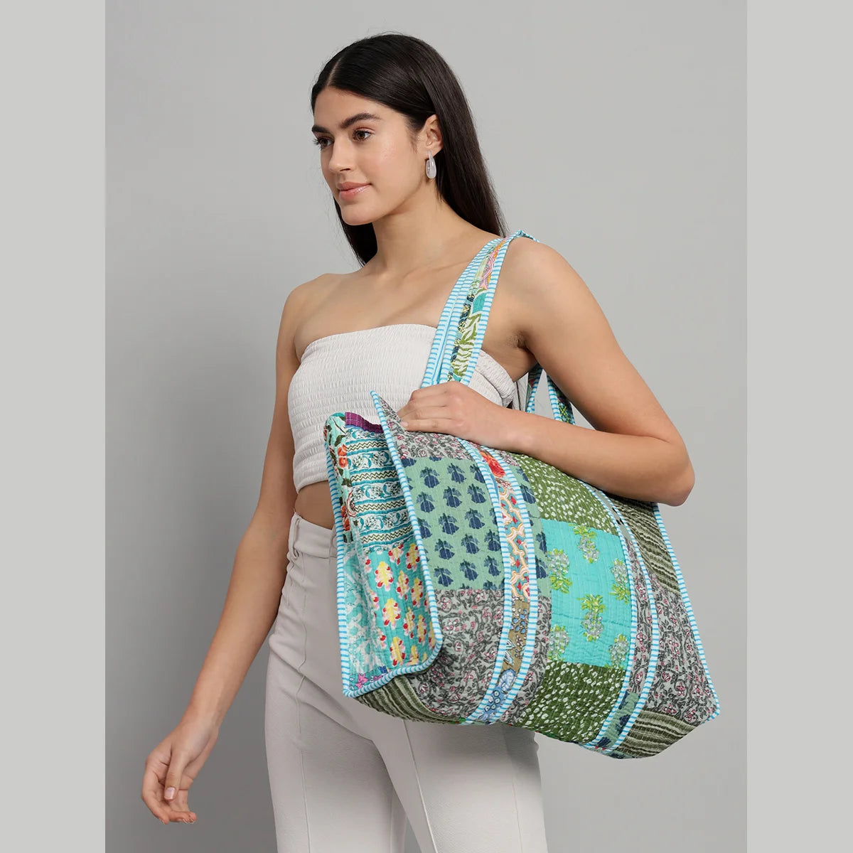 Turquoise Patchwork Handbag Pure Cotton Quilted Bag