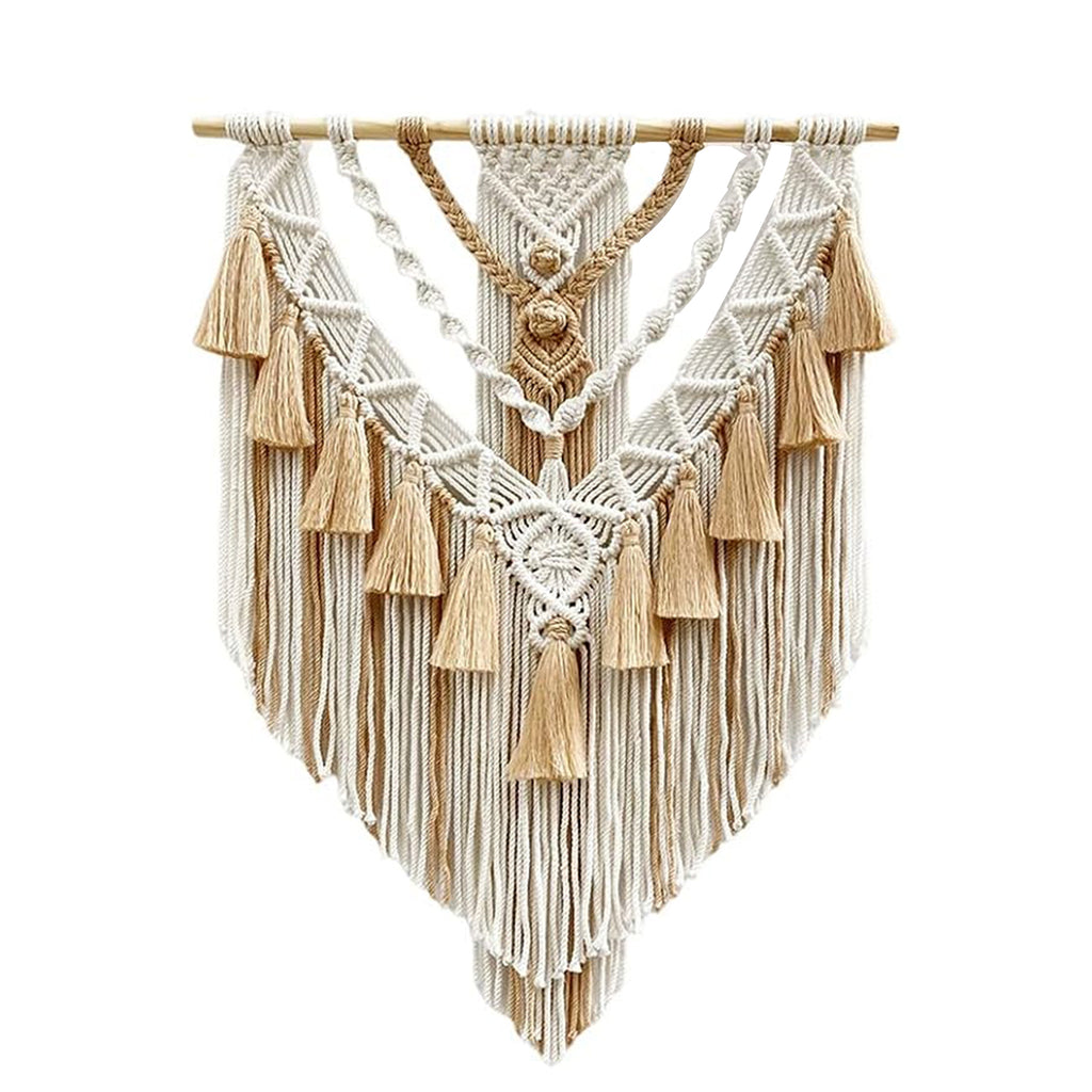 Boho Macrame Beautiful Wall Tapestry in Beige - styled on white wall