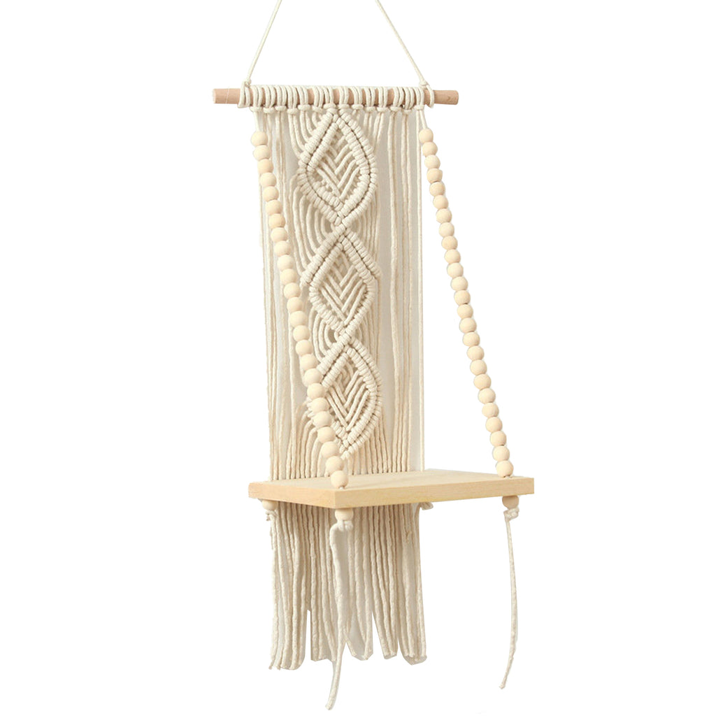 Macrame Boho Decor Wall Hanging Shelf, 12x5 In