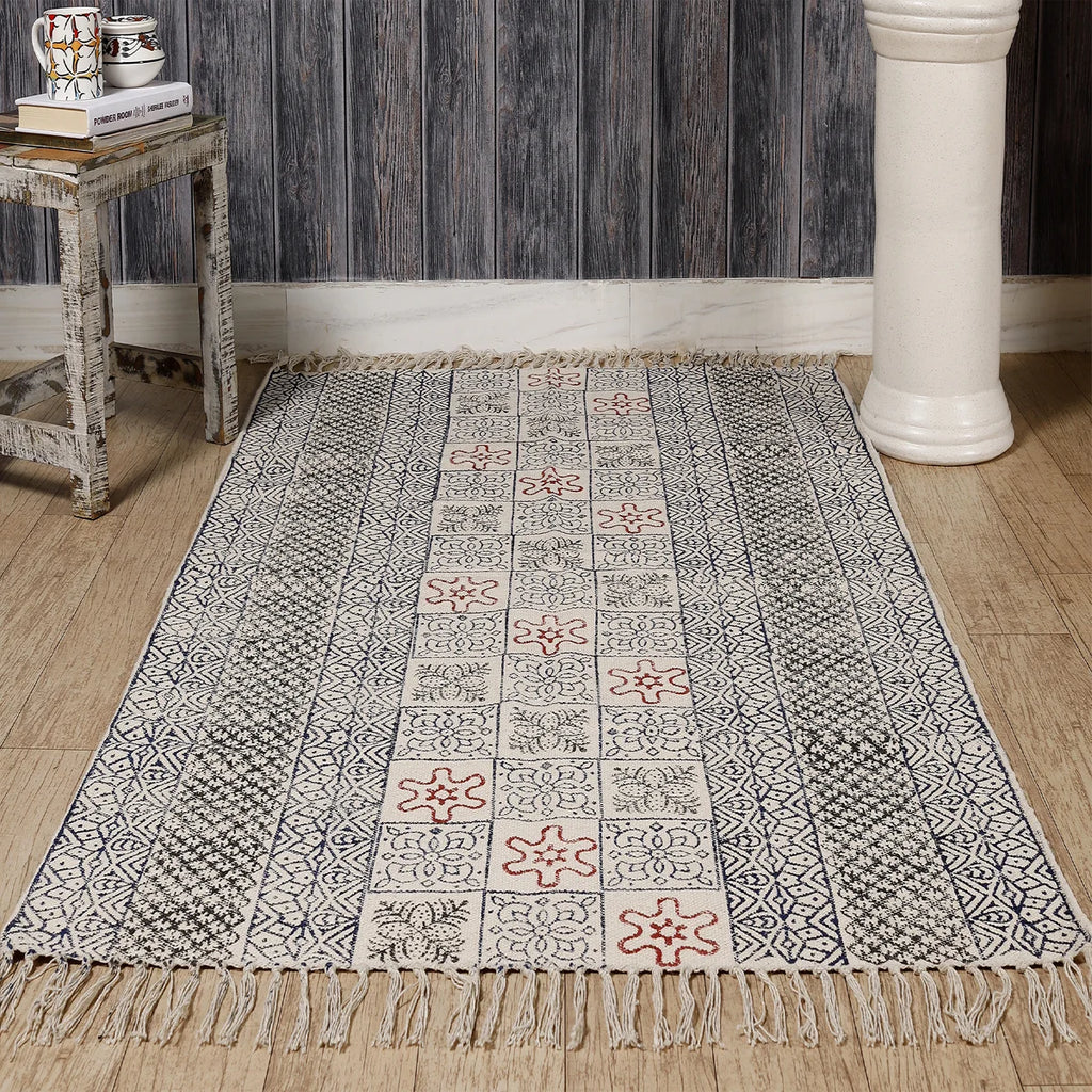 Floral Printed Traditional Floor Mat White Rug