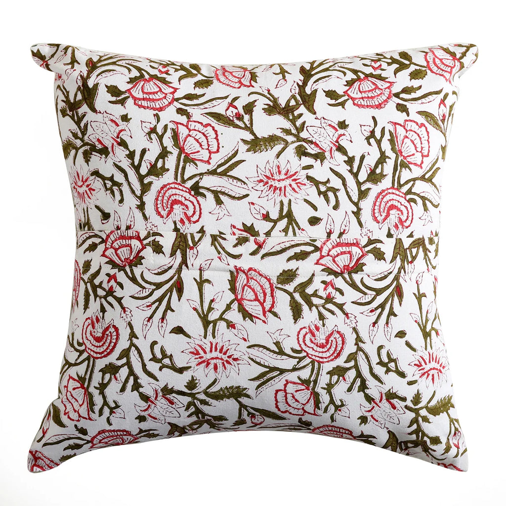 White Home Decorative Palm Block Printed Cotton Cushion Cover Set Of 2