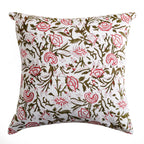 White Home Decorative Palm Block Printed Cotton Cushion Cover Set Of 2