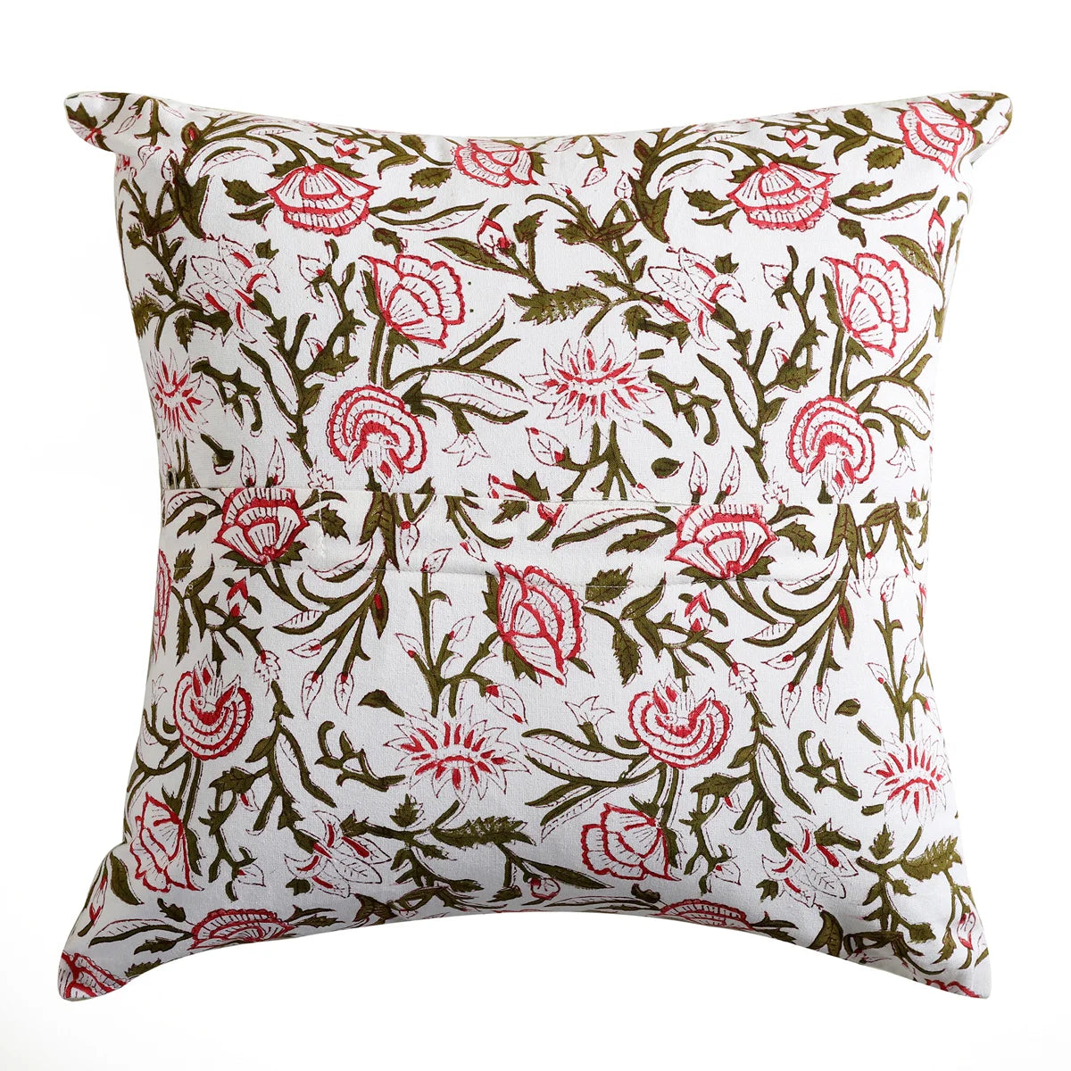 White Home Decorative Palm Block Printed Cotton Cushion Cover Set Of 2