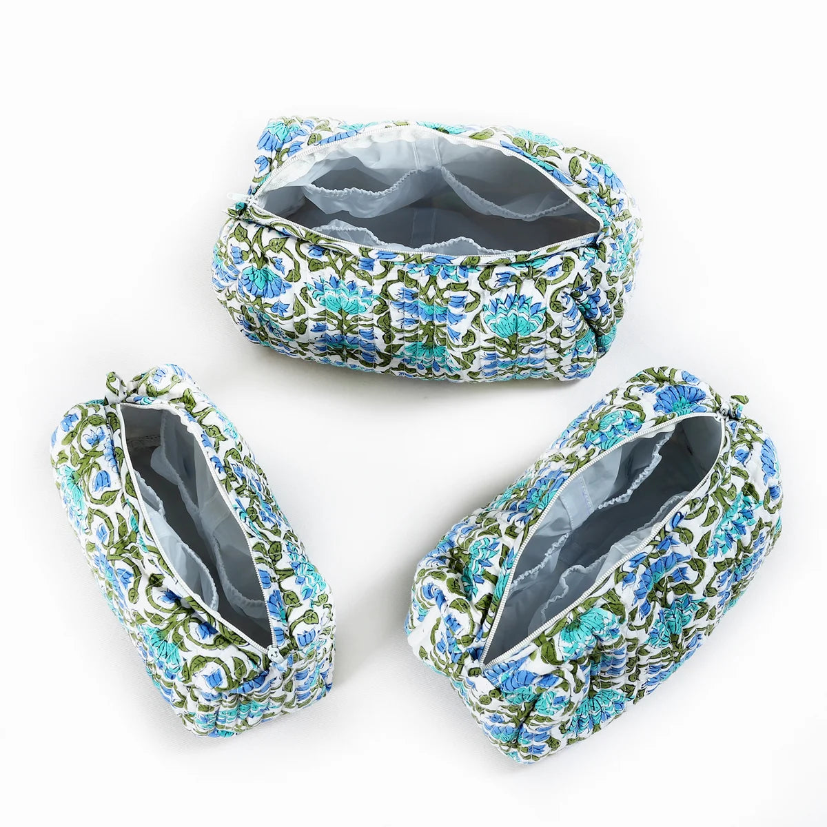 White Travel Cosmetic Makeup Bag Cotton Floral Design Pouch