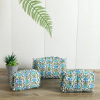 White Travel Cosmetic Makeup Bag Cotton Floral Design Pouch