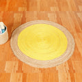 Yellow braided round jute rug 36 inch lifestyle — handwoven India