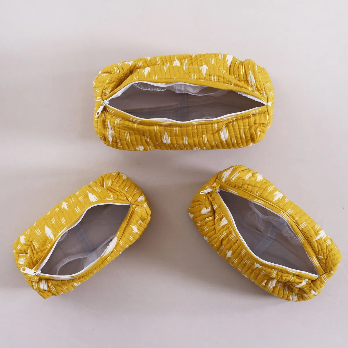 Yellow Ikat Printed Cotton Toiletry Bags For Waterproof