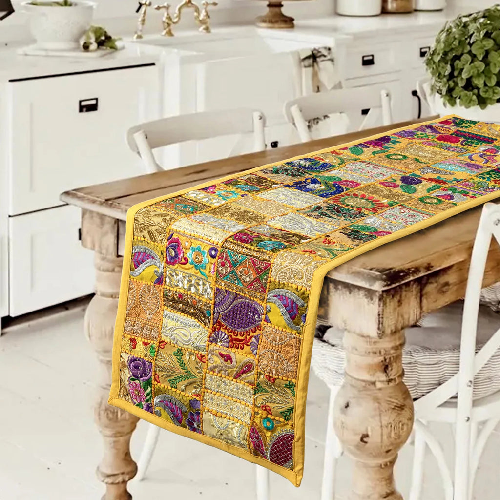 Yellow Khambadiya Patchwork Wall Hanging Runner