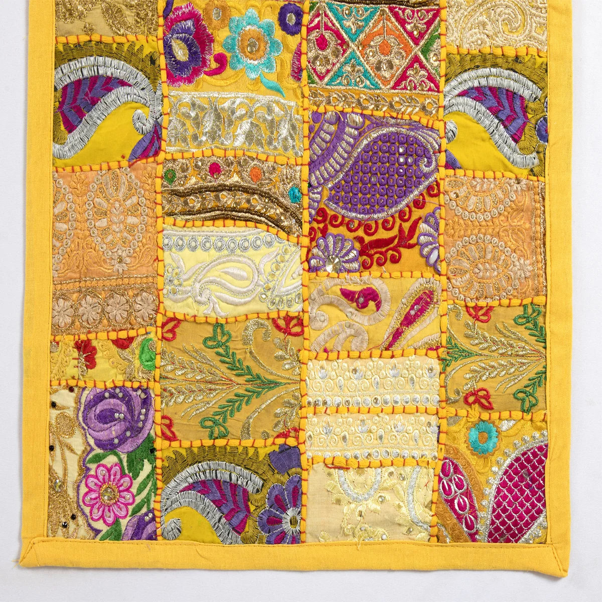 Yellow Khambadiya Patchwork Wall Hanging Runner
