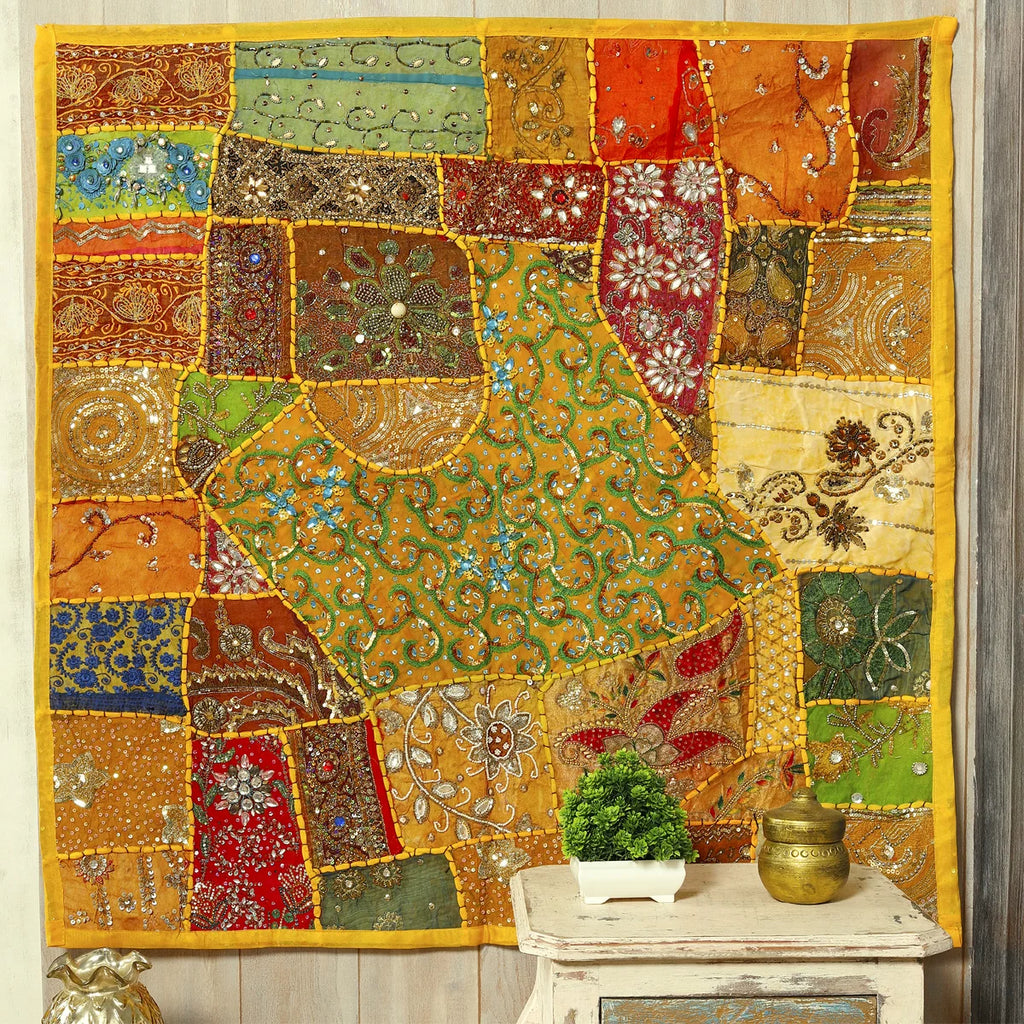 Yellow Patchwork hanging tapestry