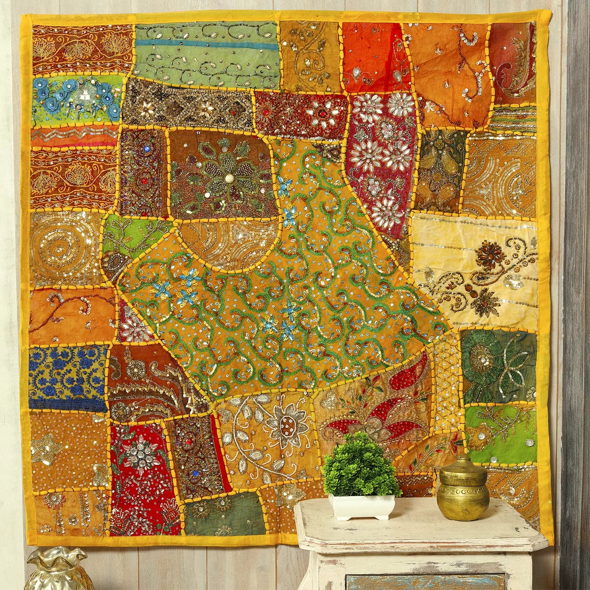 Yellow Patchwork hanging tapestry