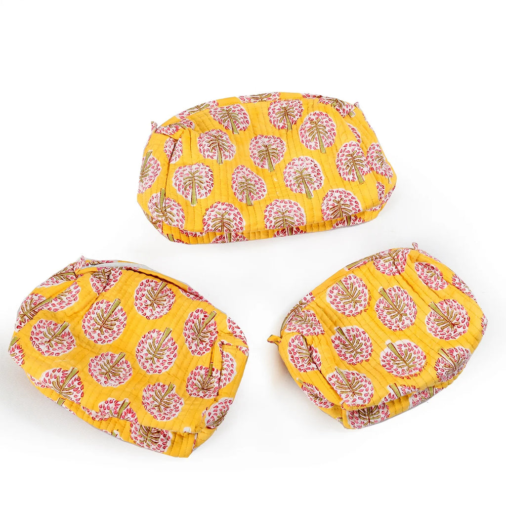 Yellow Toiletry Bag Cosmetic Light Weight Cotton Punches Bags