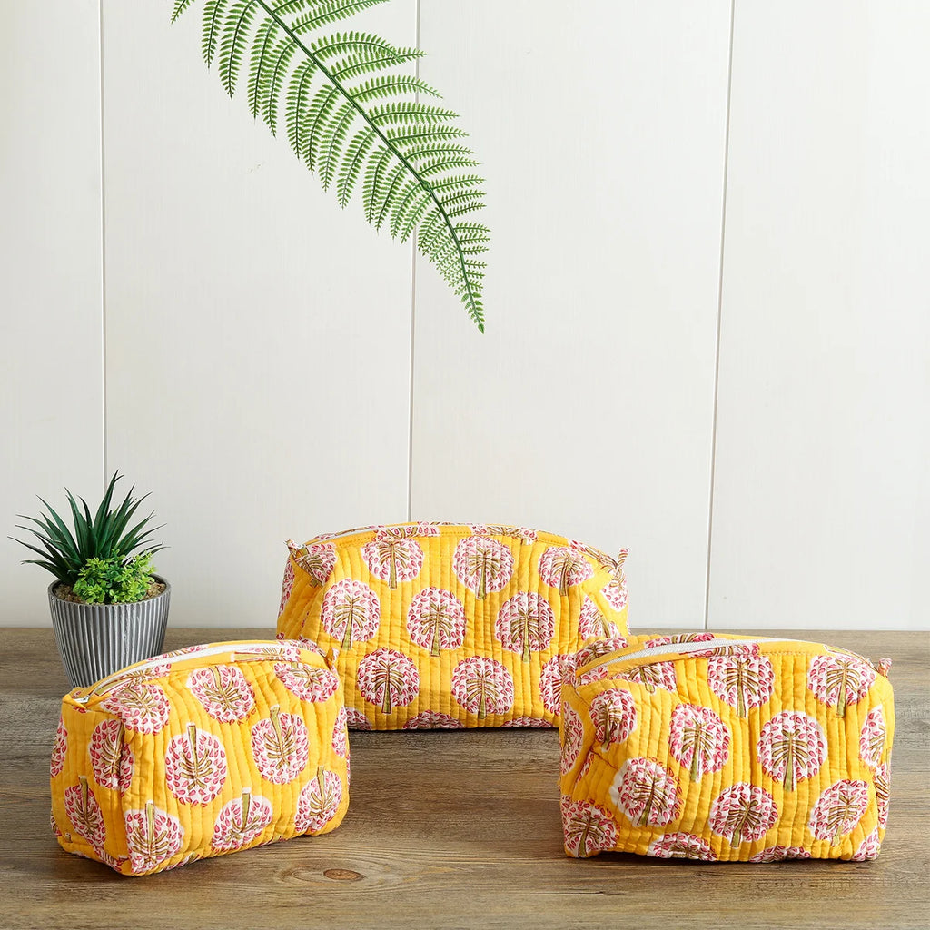 Yellow Toiletry Bag Cosmetic Light Weight Cotton Punches Bags