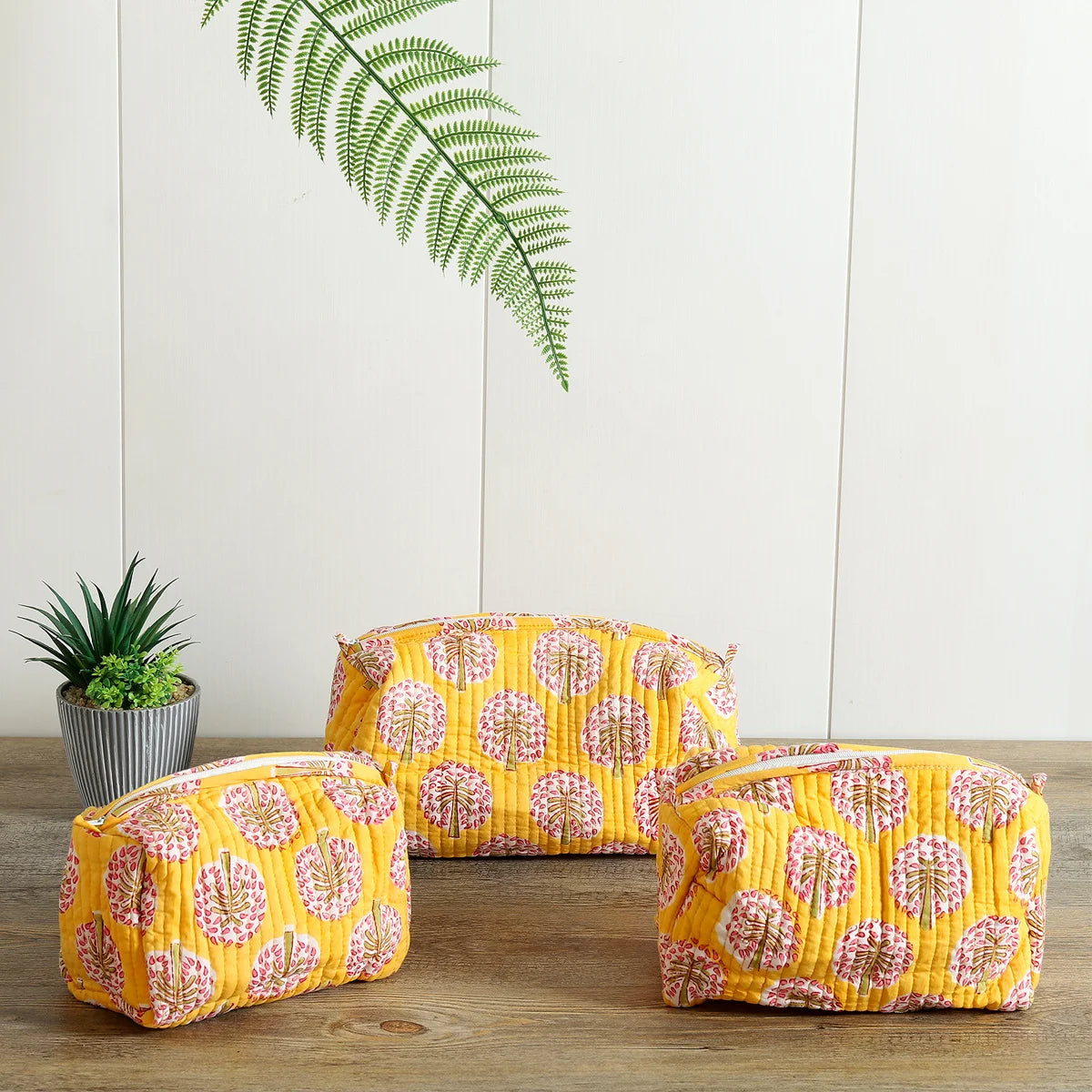 Yellow Toiletry Bag Cosmetic Light Weight Cotton Punches Bags